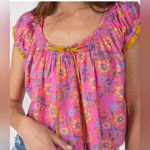 NATURAL LIFE Size L NWT Camille Cotton Swing Top-Pink Painted Vines